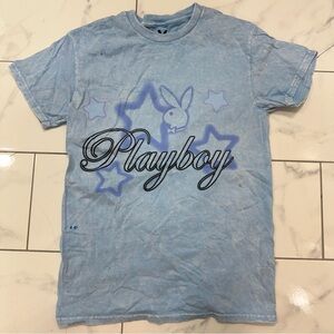 PLAYBOY Light Blue Graphic Tee Size S – Distressed Y2K Style